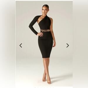 NWT Alieva Dasha Midi Dress One-Shoulder Bodycon Elegance